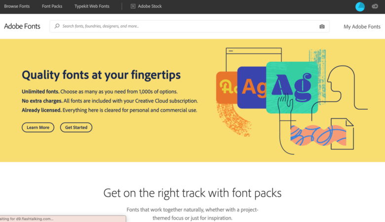 Adobe Fonts homepage screenshot 2020